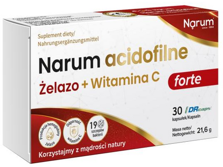 Narum Acidofilne Żelazo witamina C 600mg 30 kapsułek