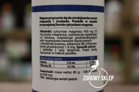 MyVita Magnez + Witamina B6 cytrynian magnezu 450mg 100 tabletek