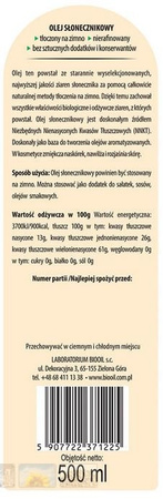 BIOOIL Olej słonecznikowy tłoczony na zimno 500ml