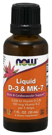 NOW Foods Witamina D3 + K2 500IU 20mcg w 1 kropli 30ml
