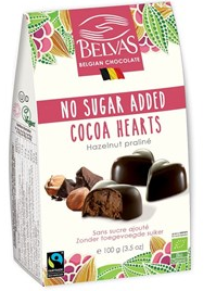 BELVAS Belgijskie czekoladki serca bez dodatku cukrów, bezglutenowe 100g