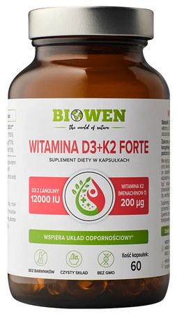 BIOWEN Witamina D3 plus K2 Forte 12000 IU 60 kapsułek
