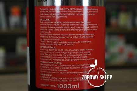 EkaMedica SOK Żurawina bez konserwantów i cukru 99,7% 1000ml