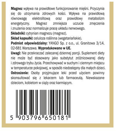 YANGO Magnez + witamina B6 636mg  90 kapsułek