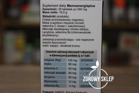 Sanbios Memoenergiaplus energia pamięć koncentracja 30 tabletek