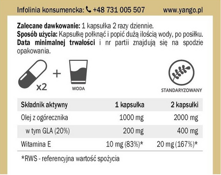 YANGO Olej z ogórecznika 1344mg 60 kapsułek