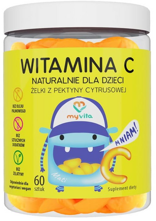 MYVITA Witamina C Żelki z pektyny cytrusowej naturalne dla dzieci  60 sztuk