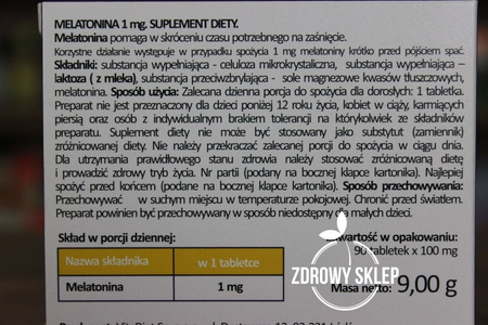 VITADIET MELATONINA ułatwia zasypianie 1mg 90 tabletek