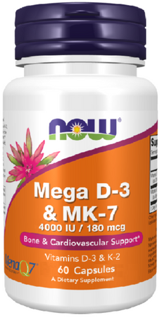 NOW Foods Mega D-3 4000IU K-2 MK-7 180mcg 60 kapsułek