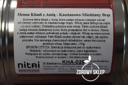 Khadi Kasztanowo-Miedziany Brąz naturalna farba ziołowa do włosów z amlą KHA-028