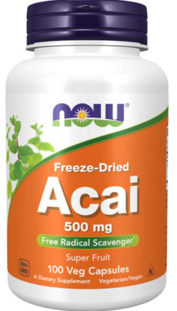 NOW Foods Acai Freeze dried Free radical scavenger Jagody Acai 500mg 100 kapsułek