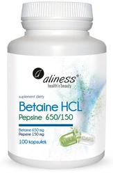 aliness Betaine HCL Pepsyna 650/150mg 100 kapsułek
