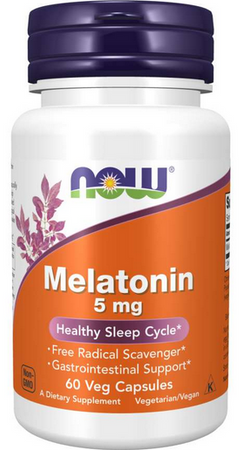 NOW Foods Melatonin, Extra Strength Healthy Sleep Cycle Melatonina 5mg 60 kapsułek