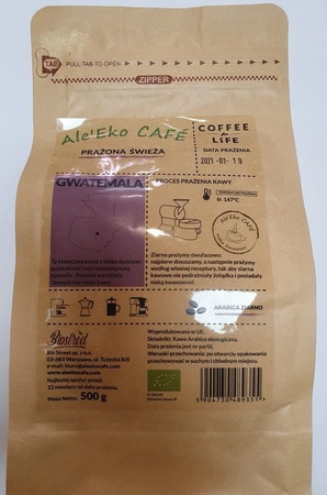 Ale’Eko CAFÉ 100% Arabica ziarno kawa świeżo prażona Gwatemala 200g