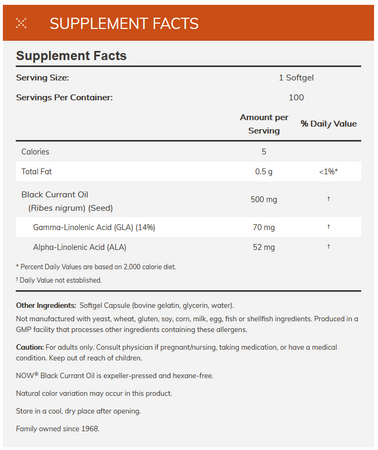NOW Foods Black Currant Oil olej z nasion czarnej porzeczki 500mg 100 kapsułek żelowych
