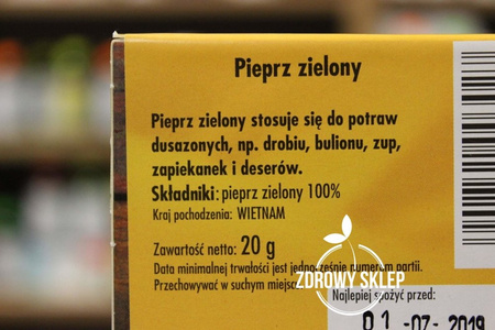 Dary Natury Pieprz zielony ziarnisty 20g