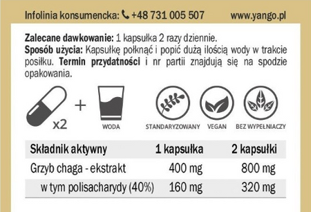 YANGO Chaga ekstrakt 10% polisacharydów 440mg 90 kapsułek