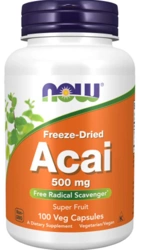 NOW Foods Acai Freeze dried Free radical scavenger Jagody Acai  500mg 100 kapsułek