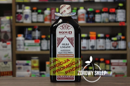 BIOOIL Olej Lniany tłoczony na zimno nieoczyszczony BUDWIG 500ml + Siemię 200g