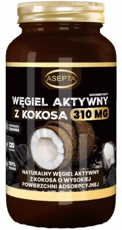 ASEPTA Węgiel aktywny z kokosa 120 kapsułek