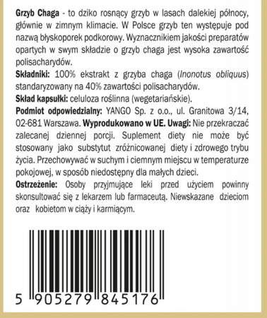 YANGO Chaga ekstrakt 10% polisacharydów 440mg 90 kapsułek