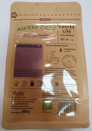 Ale’Eko CAFÉ 100% Arabica kawa świeżo prażona mielona Gwatemala 200g