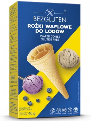 BEZGLUTEN  Rożki - wafle do lodów bezglutenowe 12 sztuk 