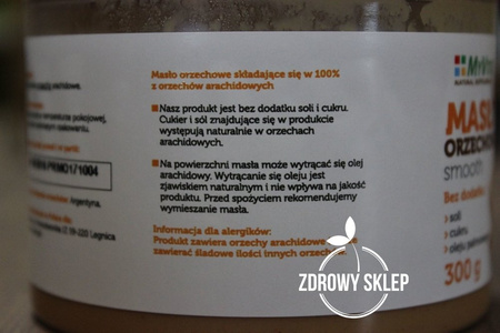 MyVita Masło Orzechowe smooth 100% bez soli cukru oleju palmowego gładkie 300g