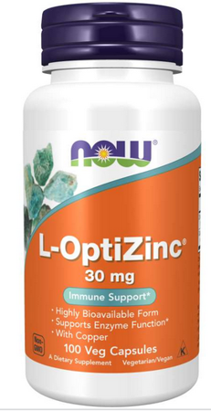 NOW Foods L-OptiZinc Chelat Cynk Miedź 30 mg 100 kapsułek