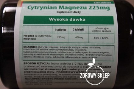 Swanson Magnesium Citrate cytrynian magnezu 225mg 120 kapsułek